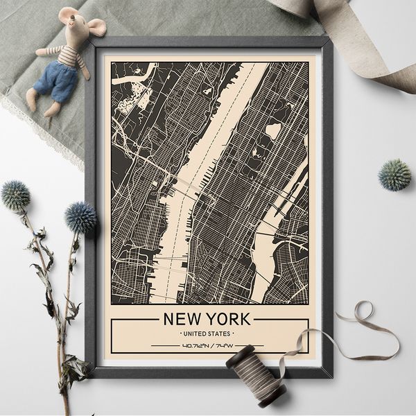 

retro canvas painting wall art picture custom print world new york city art map canvas print painting home decor frameless
