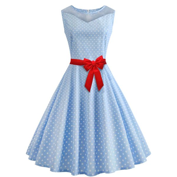 

women's clothing 2019 summer fashion plus size blue casual dresses for womens polka dot print sleeveless vintage prom dress expansion s, Black;gray