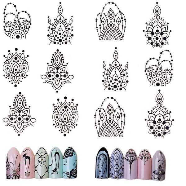 

3 sheets/set jewelry necklace water transfer nail art sticker stamping manicure decals nail art decoration beauty tools, Black