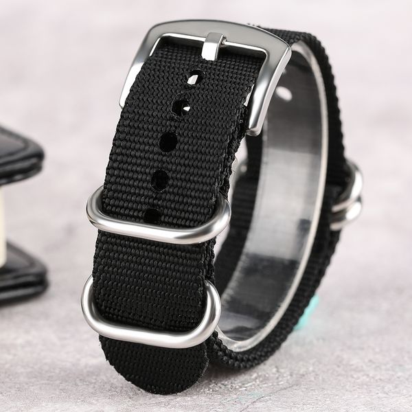 

20/22/24mm silver buckle nylon sport outdoor watch band nato replacement strap bracelet for clock hour, Black;brown