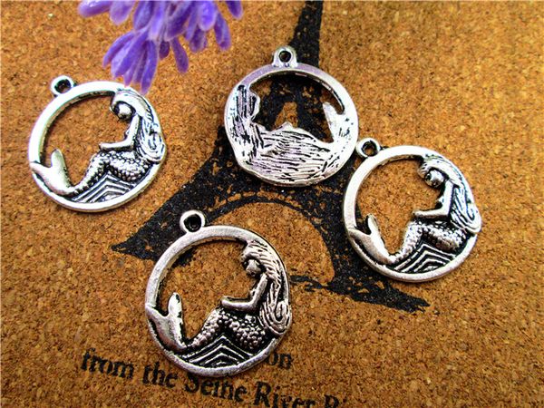 

45pcs--mermaid charms, antique tibetan silver mermaid charm pendants 26x23mm, Bronze;silver