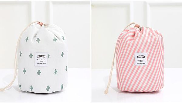 

Huapin admi ion co metic bag color cylinder draw tring co metic bag