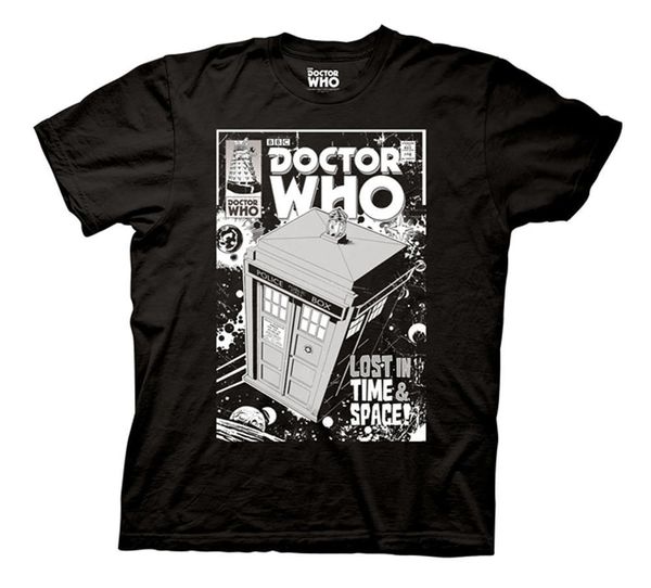 

who tardis lost in time and space mens black t-shirt men t shirt short sleeve cotton male selling, White;black