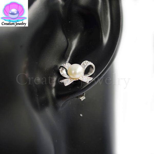 

fashion shinning bow sterling silver pearl stud earring love wish women wedding earrings 925 rhinestone shinny earrings allergy free, Golden;silver