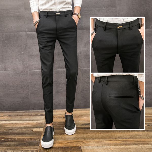 

2018 new autumn pants male korean version of the trend of wild small trousers men's tight-fitting slim feet men's casual pants, Black