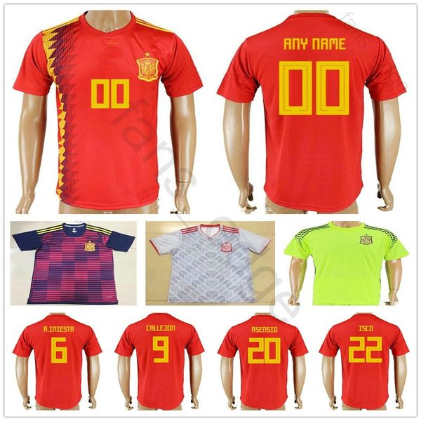 

2019 2020 spain soccer jerseys thiago asensio callejon isco sergio ramos pique morata sergio custom home red 2018 world cup football shirt, Black;yellow