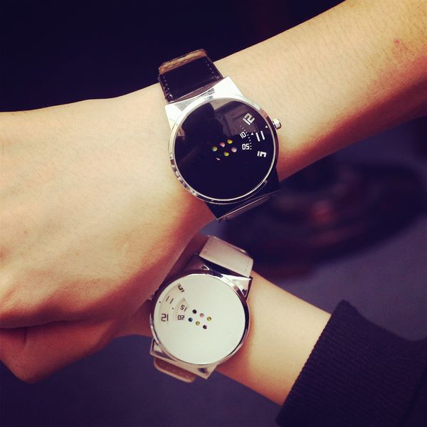 

harajuku watch female korean ulzzang male student leisure retro korean creative personality black and white fashion trend, Slivery;brown