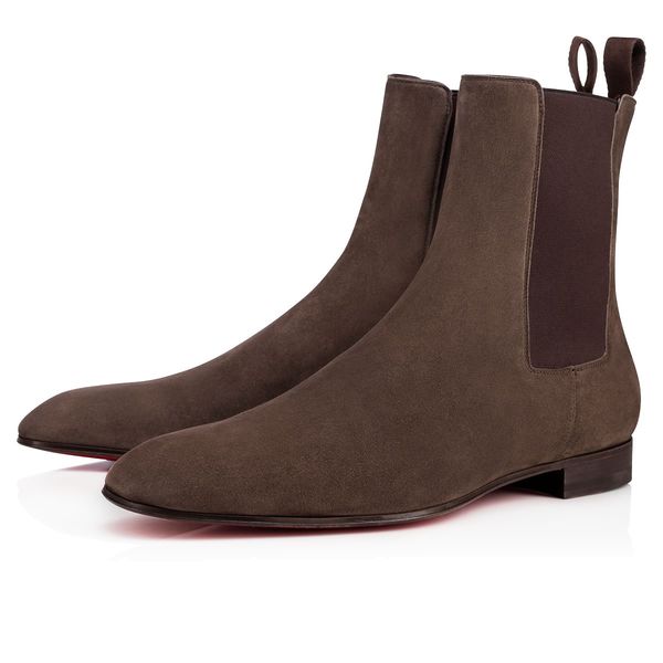 

ClassicGenuine Leather Ankle Boots Men Slip On Red Bottom Roadie Flat Man Ankle Boots Women Luxury Designer Outdoor Red Sole Walking EU35-47