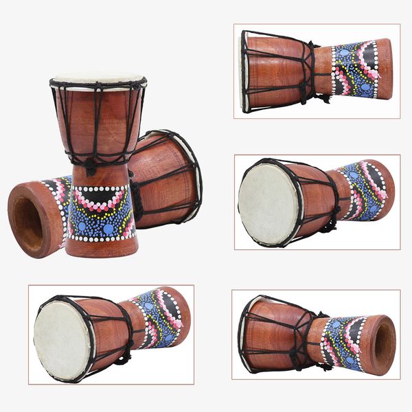Tamburo piccolo tamburo africano da quattro pollici tamburi a mano per bambini pratica adulta fatta a mano 18x12,7 cm