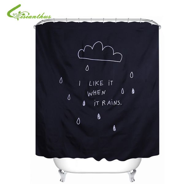 

simple bath curtain black cartoon rains printed shower curtains with hooks polyester waterproof mold proof bathroom products