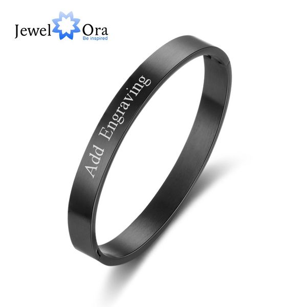 

8mm width personalized gift jewelry engraved name id bangle for women stainless steel bracelets & bangles (jewelora ba102306, Black