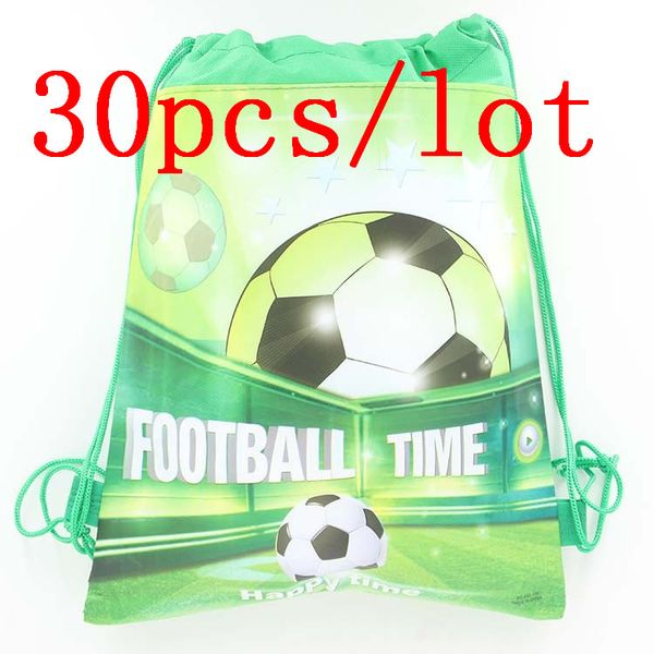 

30pcs baby shower soccer cartoon non-woven fabrics bags drawstring backpack kid favor football child shopping gift bag 27cm*34cm