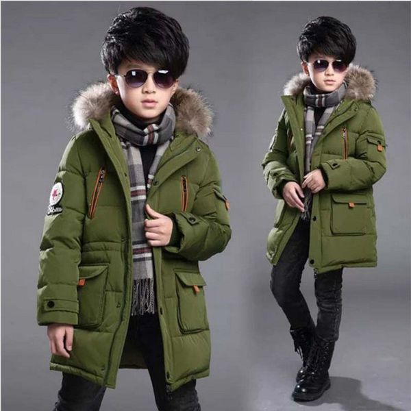

children's winter jacket boys kids outerwear coat hooded long warm thick boys parkas coats child skiing coat for adolescents, Blue;gray