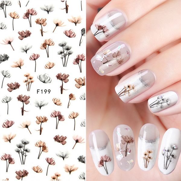 

ladymisty 1 sheet 3d nail stickers blooming flower design fashion waterproof decals sticker manicure for nail tips decortion, Black