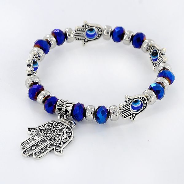

fashion chic blue eyes crystal beads bracelet & bangles trendy jewelry vintage geometric palm pendant bracelets for women gifts, Golden;silver