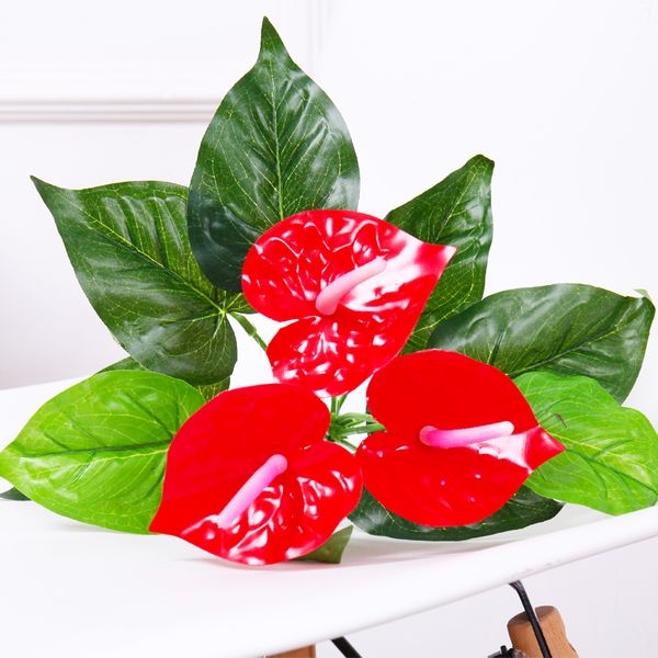 

1 bunch artificial flower small potted plant silk suit fake large potted real touch anthurium bouquet office diy decoration bonsai wholesale