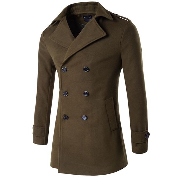 

men's epaulette shoulder double breasted wool winter coats for men medium long jackets man's slim fit peacoat 2018 male trench, Black