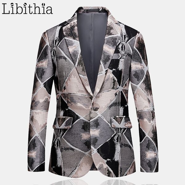 

men one button blazer cotton fashion print luxury design wedding smart casual jacket big size 6xl clothes male t204, White;black