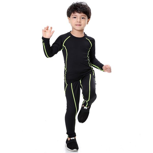 

new kids training sets survetement football running 2pcs sets velvet jogging tights gym fitness shirts pants elastic breathable, White;black