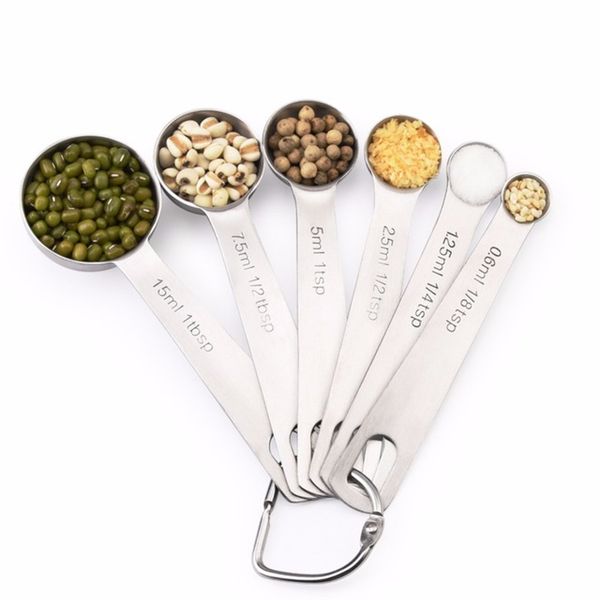 

stainless steel measuring spoons, set of 6 for measuring dry and liquid ingredients