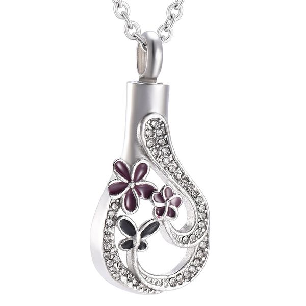 

mini cremation stainless steel & cz flower memorial urn necklace funeral cremains keepsake pendant jewelry ash holder women, Silver