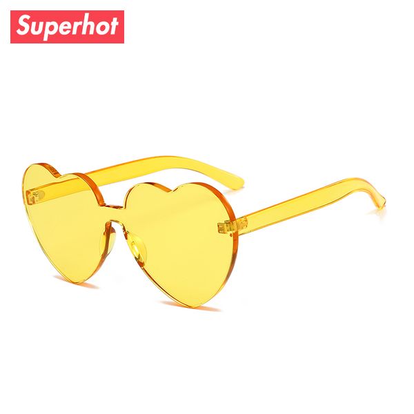 

supereyewear 2018 heart shaped sunglasses rimless fashion women sun glasses shades yellow candy color ladies sunnies 10729, White;black