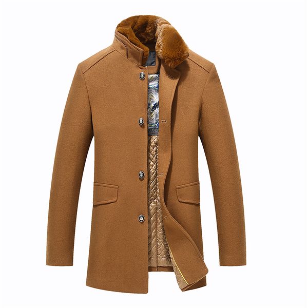 

men's winter warm jacket woolen coat 2018 new fashion overcoat fur collar wool coat windbreaker jacket men's thicken trench, Black