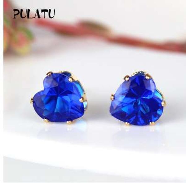 

9 color heart earring for girl 8mm crystal stud earrings geometric rhinestone minimalist women jewelry pulatu bk668, Golden