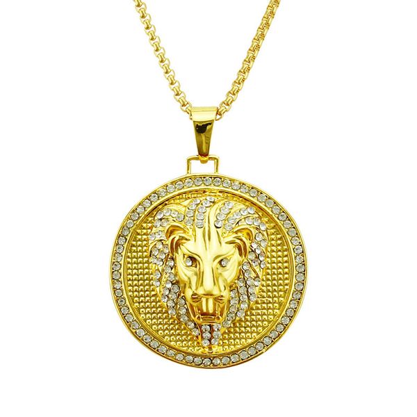 

new gold plated lion head pendant necklace chain fashion hip hop jewelry for men women, Silver