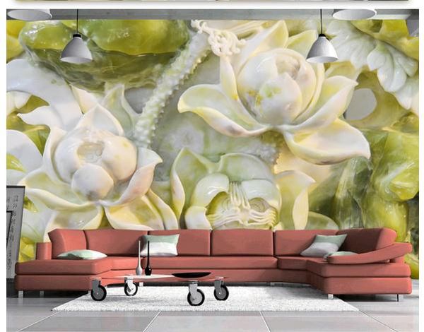 

p wallpaper for walls three-dimensional embossed lotus jade carving background wall painting