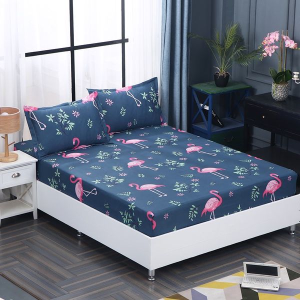 

1pc fitted sheet mattress cover 160cm*200cm bedsheet printing bedding linens bed sheets with elastic band double queen size