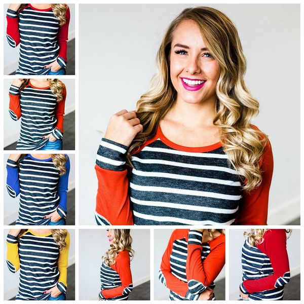 

women fashion striped patchwork tee shirts femme casual t-shirts pullover long sleeve t shirt blouse casual t-shirt, White