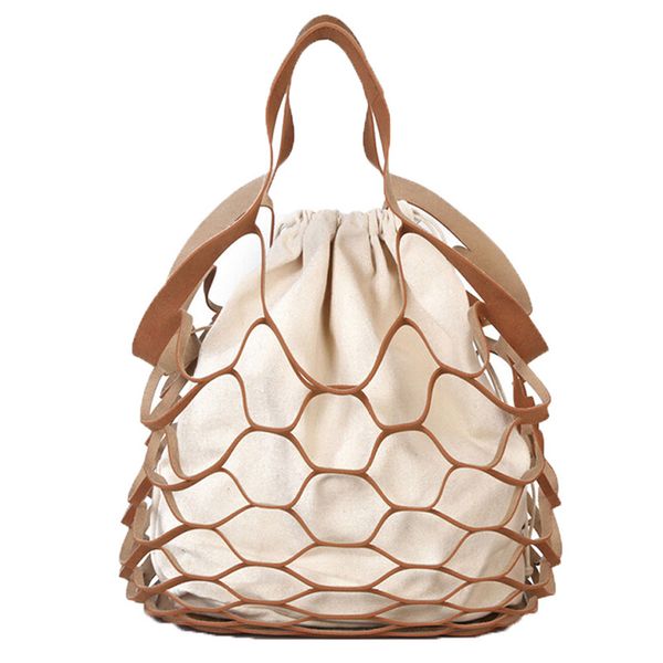 

fggs fashion women hollow handed net bath bucket bag casual tote bag big shoulder bags dropship