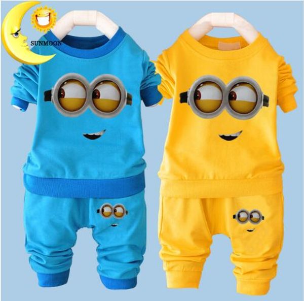 

new baby boys clothes cartoon casual kids minions suit infant girl long sleeve cotton children clothes set t shirt+pants 2 suits, White