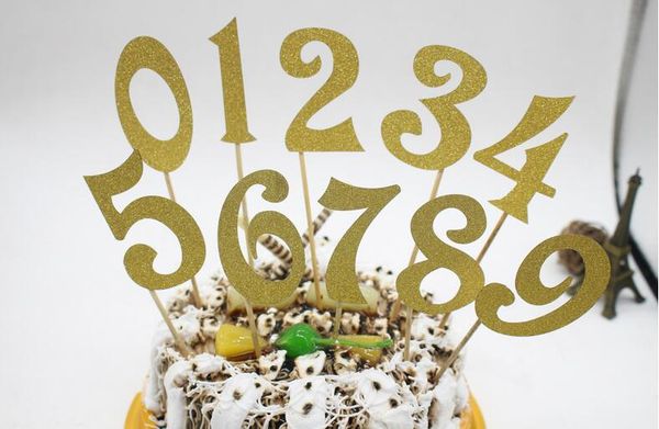 

10pcs (0-9) gold silver glitter numbers personalized cake er kit wedding birthday cupcake party decorations