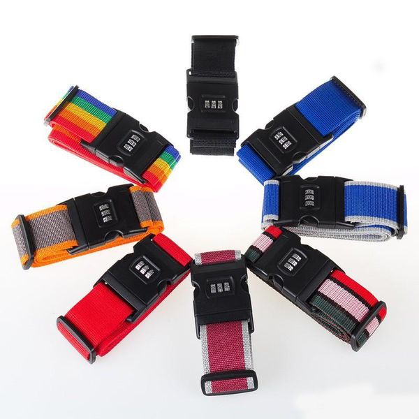 

outdoor travel luggage suitcase strap sturdy rainbow color adjustable baggage belt with coded lock reusable rope 4qs zz
