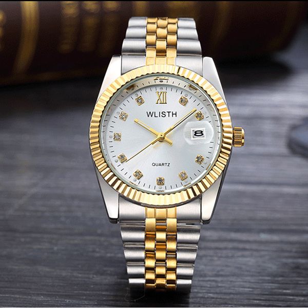 

2018 wlisth luxury gold watch lady men lover stainless steel quartz waterproof male wristwatches for men analog auto date clcok, Slivery;brown