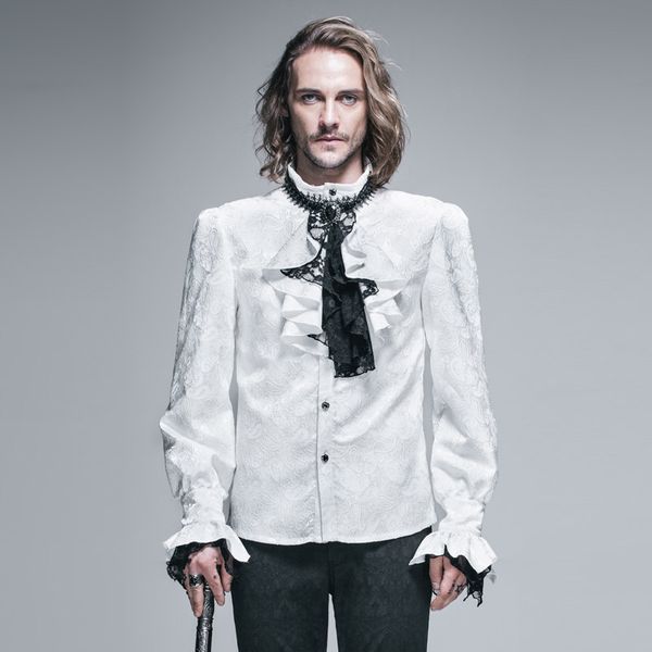 

customized new steampunk england gothic tide lolita men's shirt high collar slim shirt halloween costume party cosplay costume, White;black