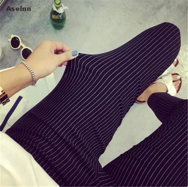 

aselnn 2017 spring&summer new fashion women vertical striped pants female pencil ankle-length pants white black, Black;white