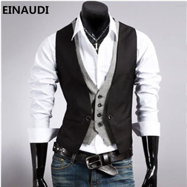 

einaudi 2017 men's fashion casual leave two vest / male slim buttons decorative suit ma3 jia3, Black;white