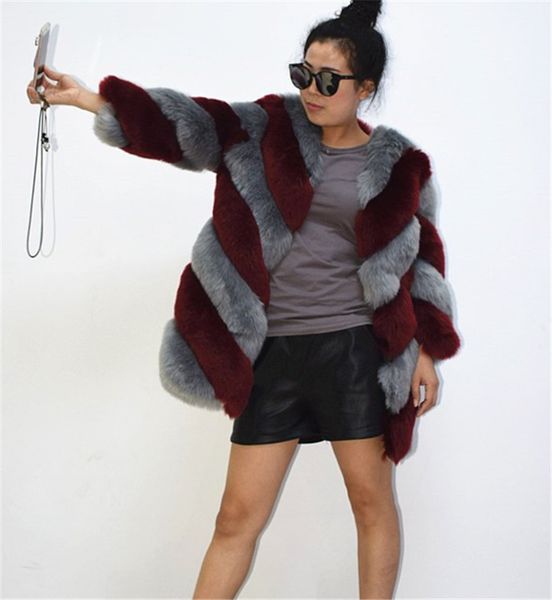 

new faux fur color matching fox fur coat, Black