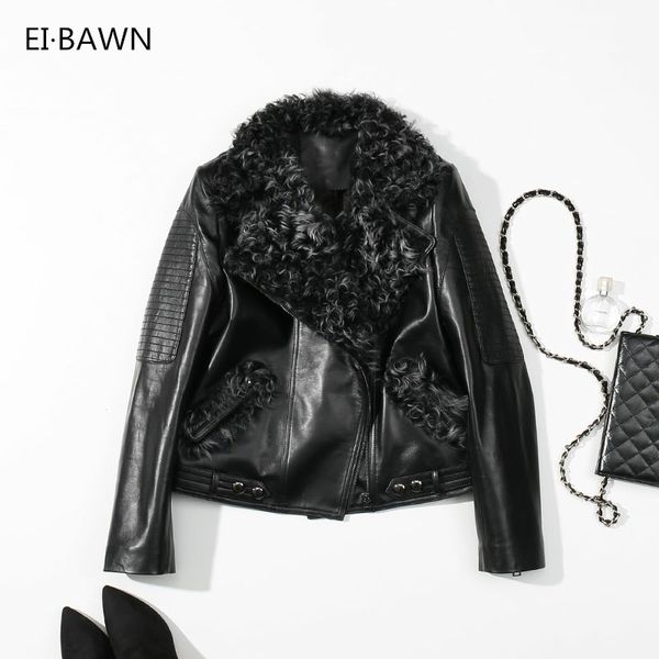 

winter 2018 genuine leather jacket women black streetwear punk bomber jacket ladies clothes real sheepskin winter coat women