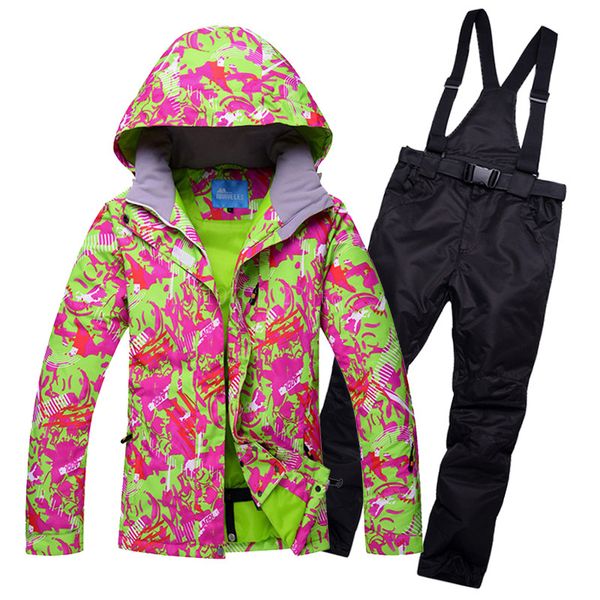 

2018 ski suit women's suit, winter outdoor single board, double ski jacket + pants waterproof good quality