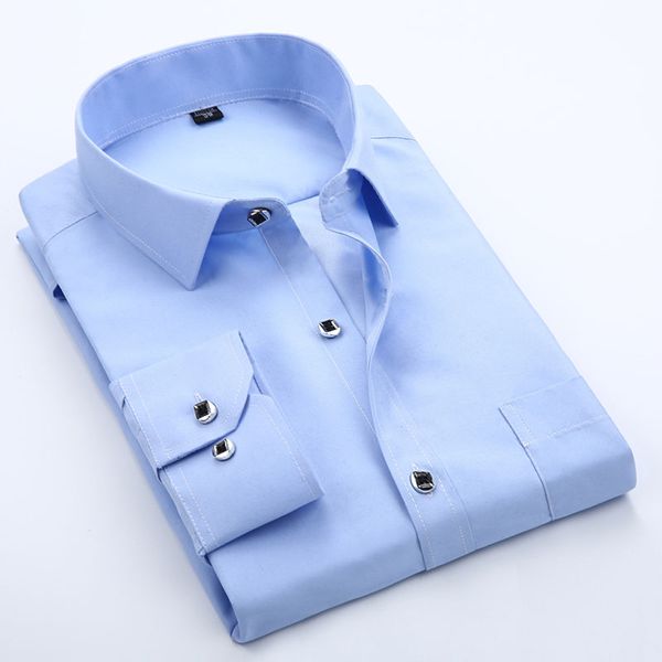 

2018 new autumn fashion men's work shirts long sleeve solid men dress shirts white male size 4xl 5xl, White;black