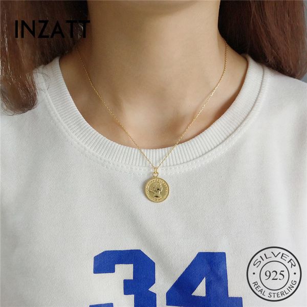 

inzatt queen medallion six pence coin pendant necklace for women 100% 925 sterling silver fine jewelry 45cm cross chain gift