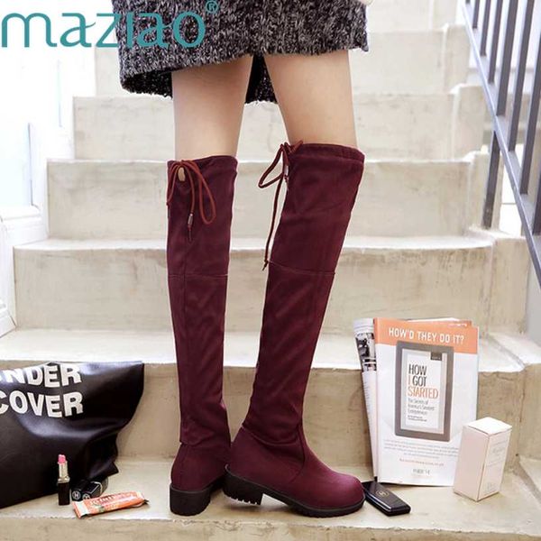 

thigh high boots female winter boots women over the knee flat stretch fashion shoes woman shoes maziao, Black