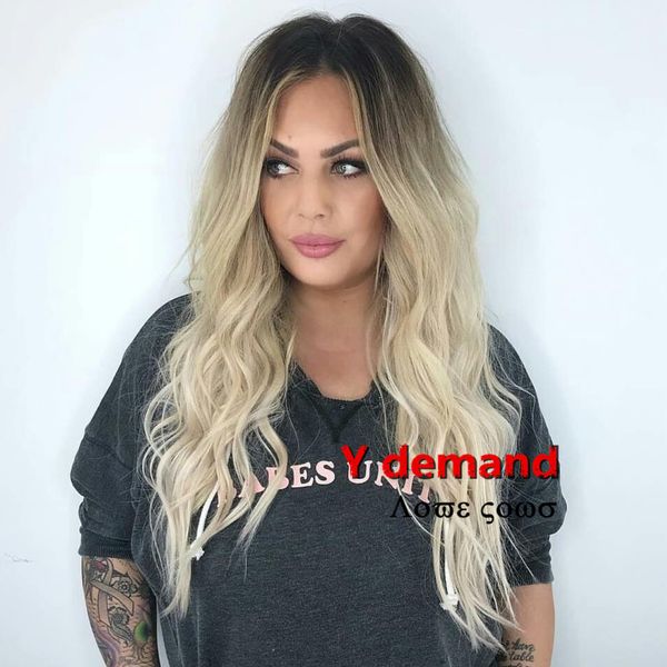 

ombre two tone silky straight full wigs synthetic hair wigs peruvian virgin hair long wave wigs bleached knots ombre wig glueless, Black