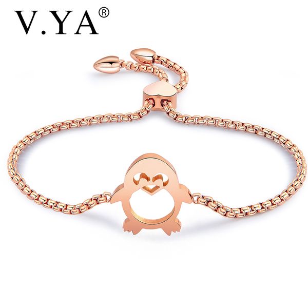 

v.ya simple penguin bracelet for women silver/rose gold bangles link stainless steel adjustable bead bracelet for girlfriend, Golden;silver