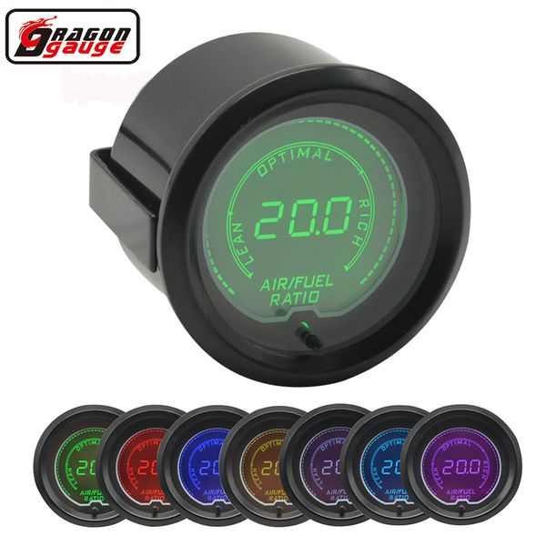 Dragon gauge 52mm Retroilluminazione a 7 colori LCD Digital Auto Car Applicare al sensore di ossigeno a banda stretta Misuratore di livello ARIA / CARBURANTE