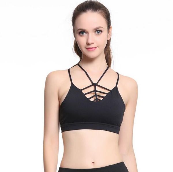 

woment athletic vest padded tank gym fitness sports bra stretch cotton seamless breathable yoga bras underwear female set, White;black